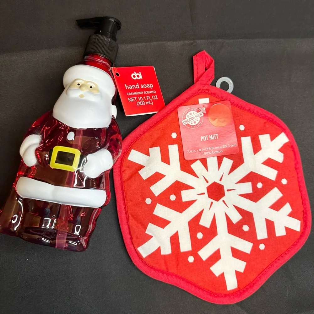 🎄🎁 Santa Claus Soap Dispenser with Snowflake Pot Holder Set - Picture 2 of 3
